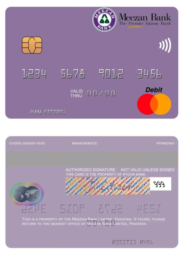 Editable Pakistan Meezan Bank Limited mastercard Templates Editable Pakistan Meezan Bank Limited mastercard Templates in PSD Format