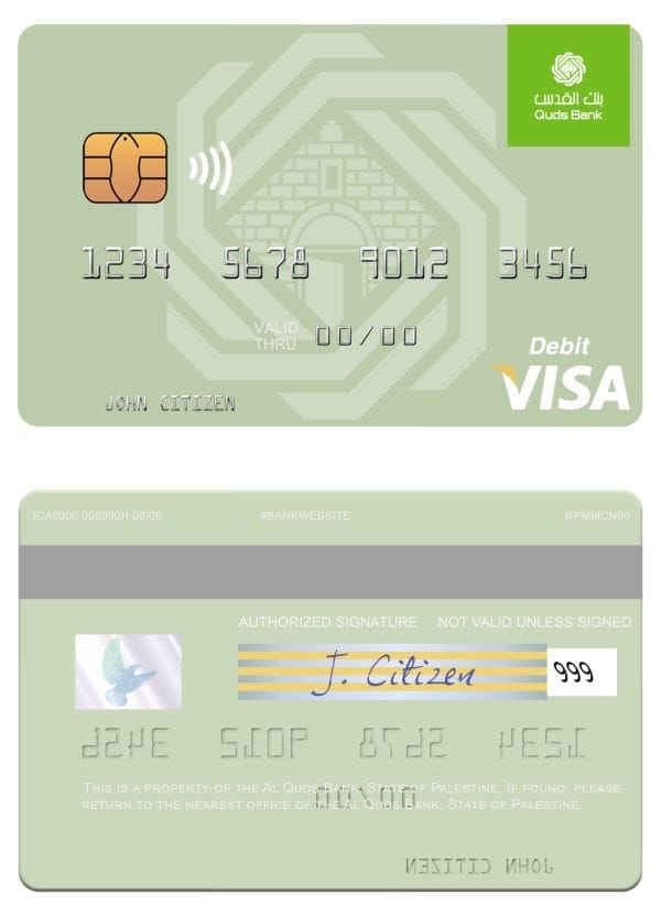 Editable Palestine Al Quds Bank visa debit card Templates Editable Palestine Al Quds Bank visa debit card Templates