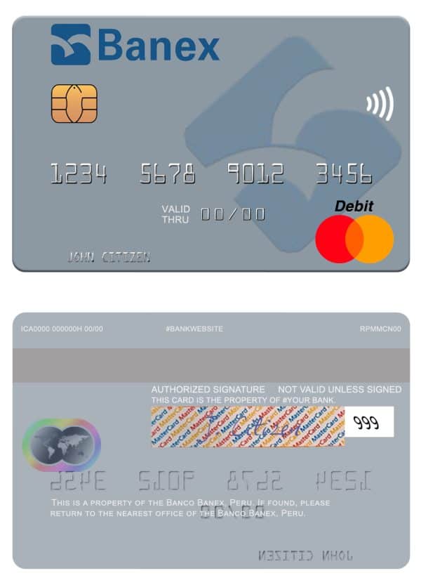 Editable Peru Banco Banex mastercard credit card Templates