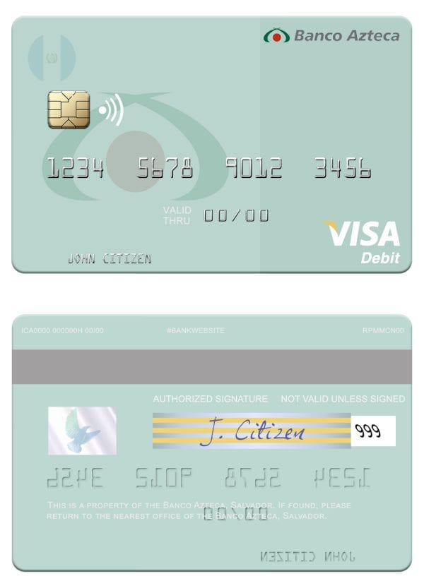 Editable Salvador Banco Azteca visa debit credit card Templates