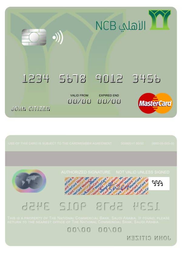 Editable Saudi Arabia The National Commercial Bank mastercard Templates Editable Saudi Arabia The National Commercial Bank mastercard Templates