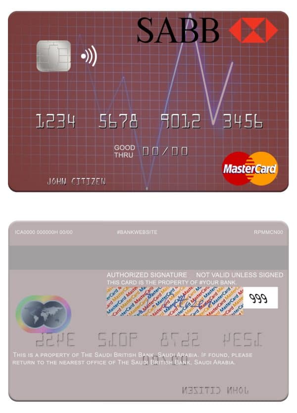 Editable Saudi Arabia The Saudi British Bank mastercard Templates Editable Saudi Arabia The Saudi British Bank mastercard Templates