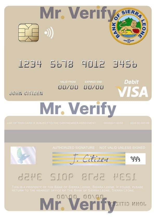Editable Sierra Leone Bank of Sierra Leone visa debit card Templates