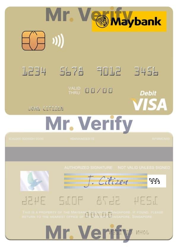 Editable Singapore Maybank Singapore visa debit card Templates