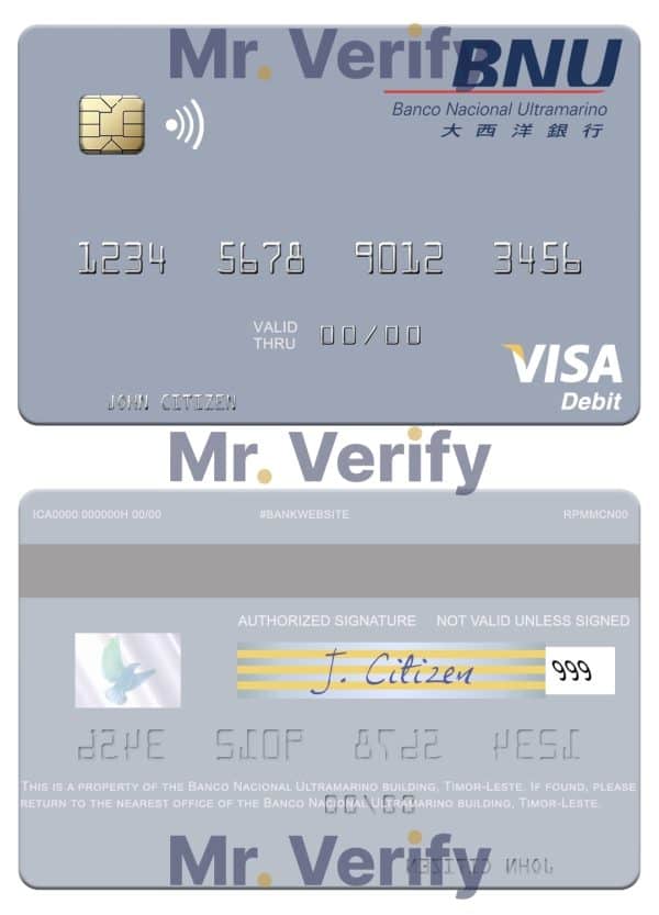 Editable Timor-Leste Banco Nacional Ultramarino building visa debit card Templates in PSD Format
