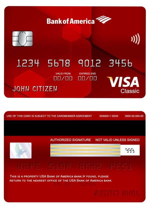 Editable USA Bank of America bank visa classic card Templates in PSD Format