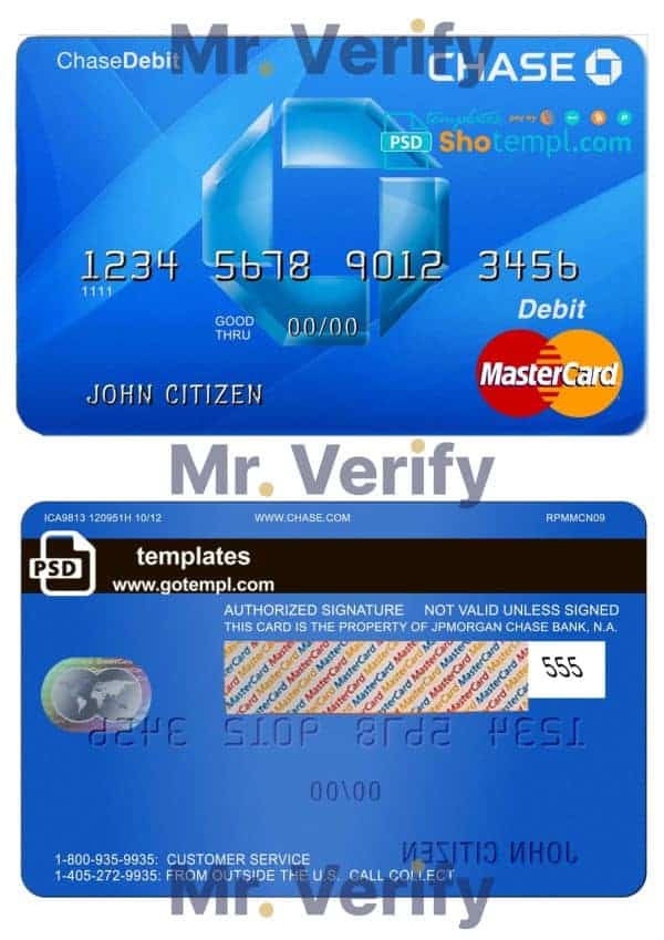 Editable USA Chase bank MasterCard Debit card Templates in PSD Format
