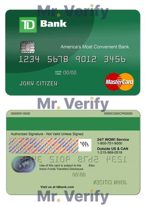 Editable USA TD Bank MasterCard Templates