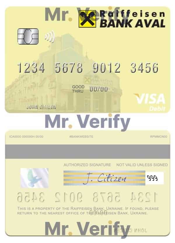 Editable Ukraine Raiffeisen Bank visa debit card Templates in PSD Format