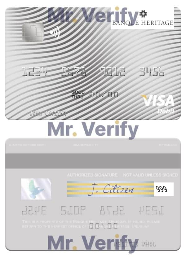 Editable Uruguay Banque Heritage visa debit card Templates in PSD Format