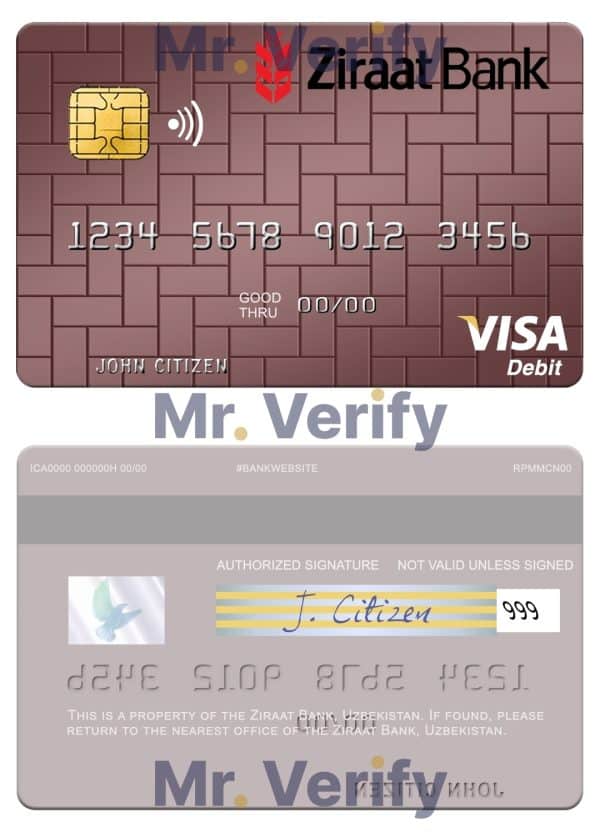 Editable Uzbekistan Ziraat Bank visa debit card Templates in PSD Format