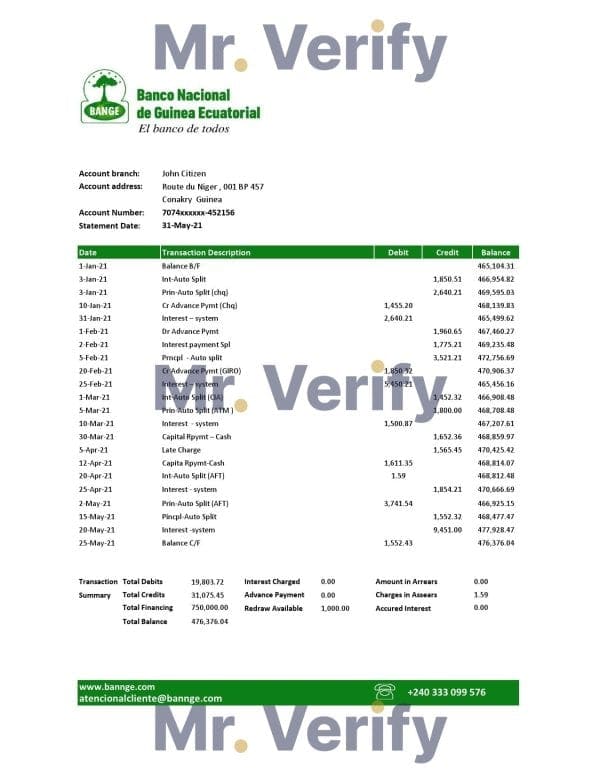 Equatorial Guinea The National Bank of Equatorial Guinea bank statement template in Word and PDF format
