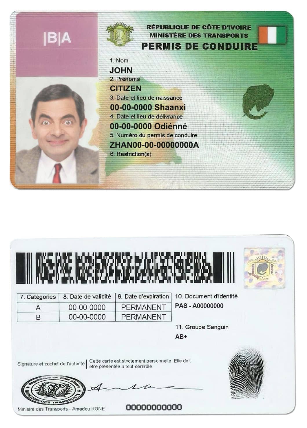 Fake Cote D’Ivoire Driver License Template Fake Cote D’Ivoire Driver License Template