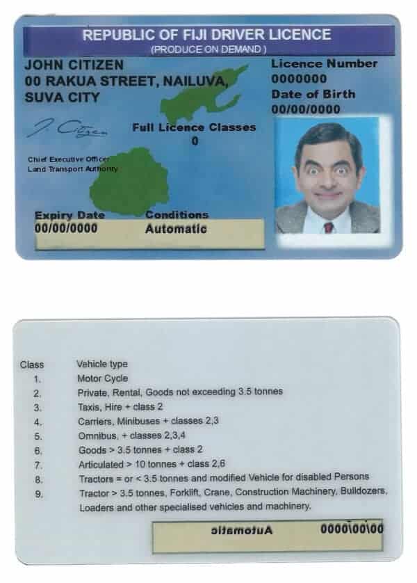 Fake Fiji Driver License Template