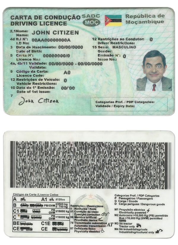 Fake Mozambique Driver License Template