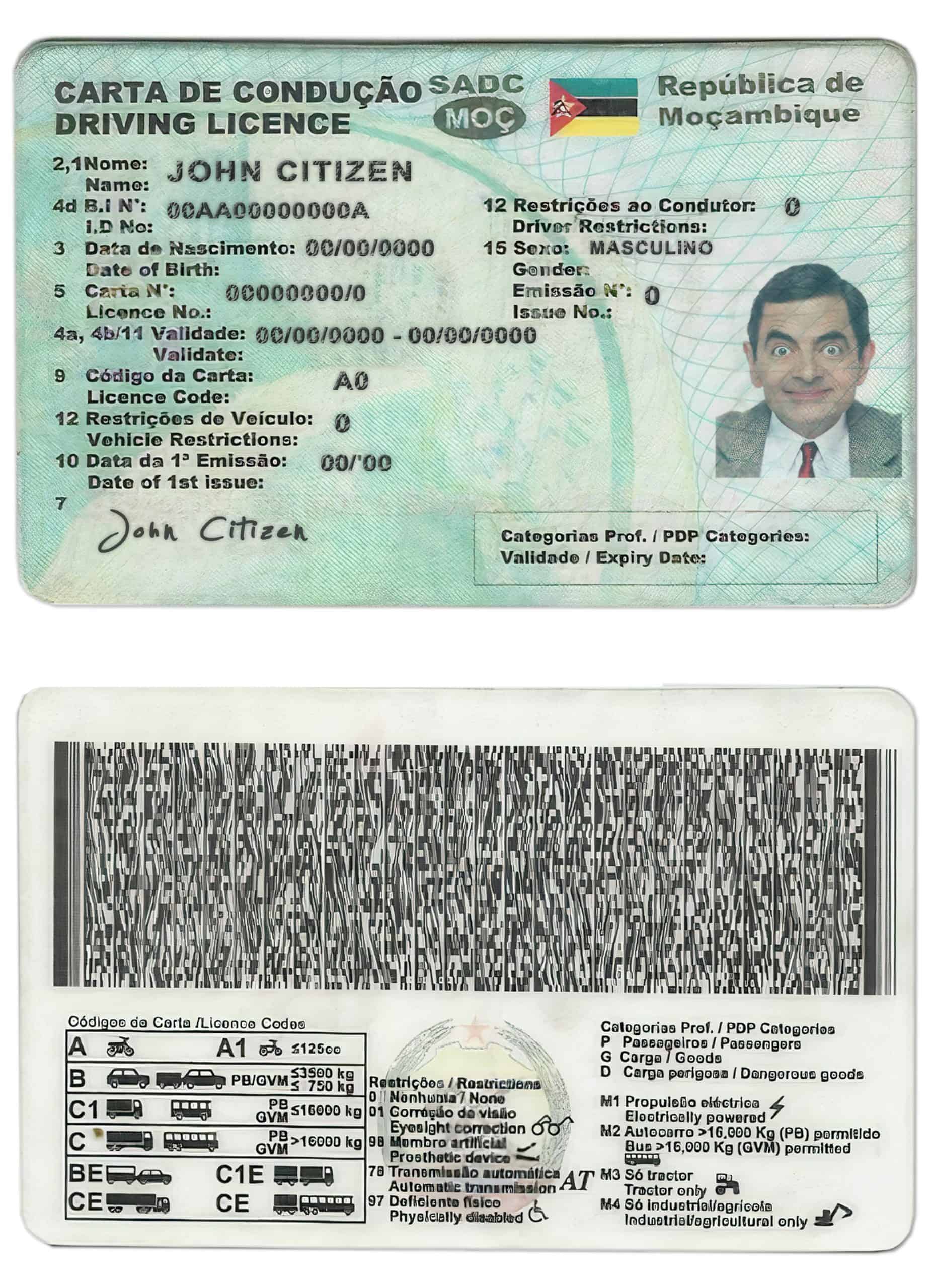Fake Mozambique Driver License Template Fake Mozambique Driver License Template