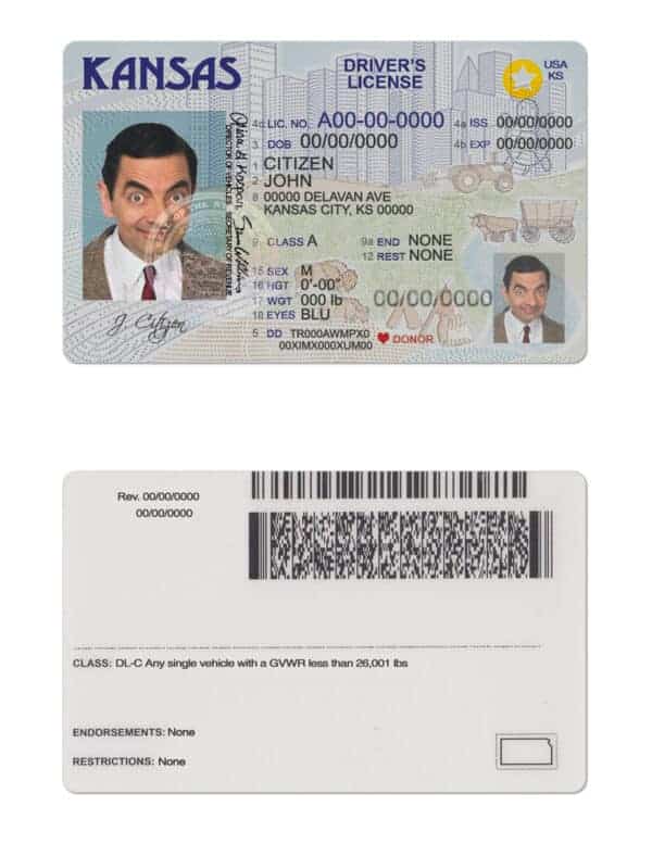 Fake USA Kansas Driver License Template