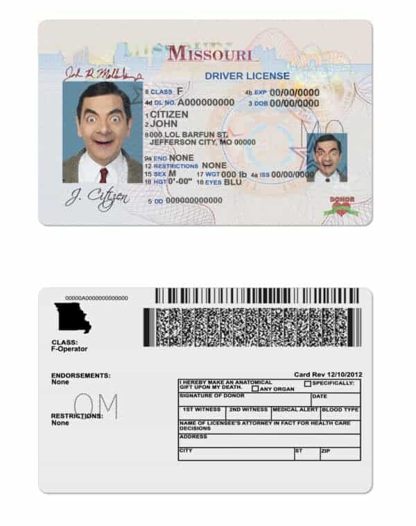 Fake USA Missouri Driver License Template