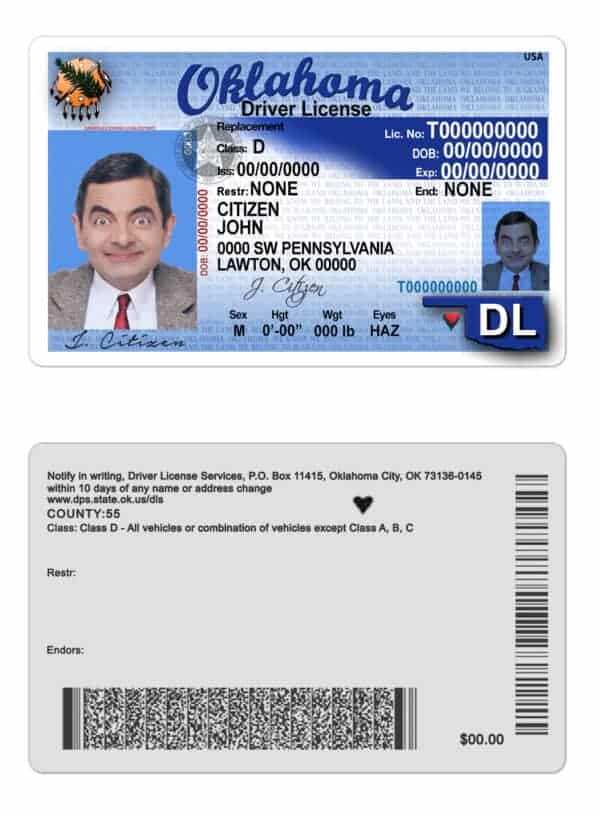 Fake USA Oklahoma Driver License Template