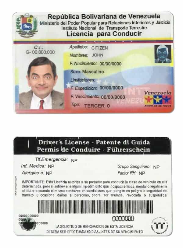 Fake Venezuela Driver License Template Fake Venezuela Driver License Template