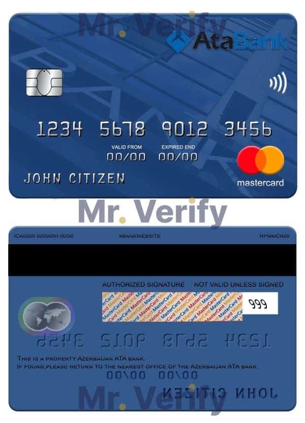 Fillable Azerbaijan ATA bank mastercard credit card Templates