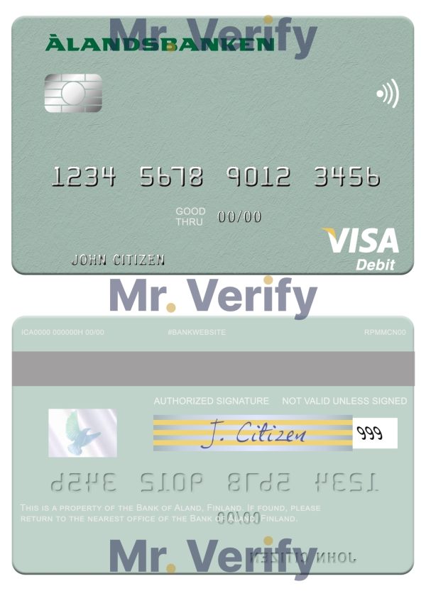 Fillable Finland Bank of Aland visa debit credit card Templates