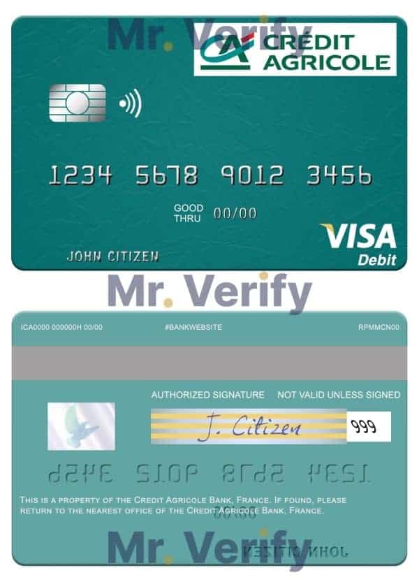 Fillable France Credit Agricole Bank visa debit card Templates