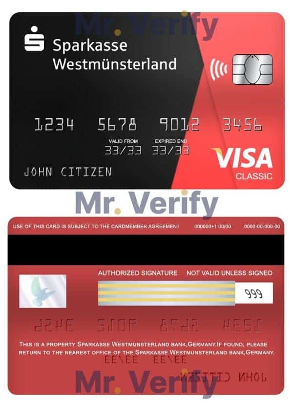 Fillable Germany Sparkasse Westmunsterland bank visa classic card Templates