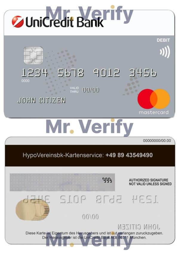 Fillable Germany UniCredit Bank mastercard credit card Templates
