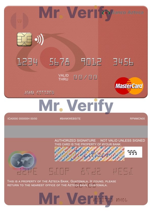 Fillable Guatemala Azteca Bank mastercard Templates