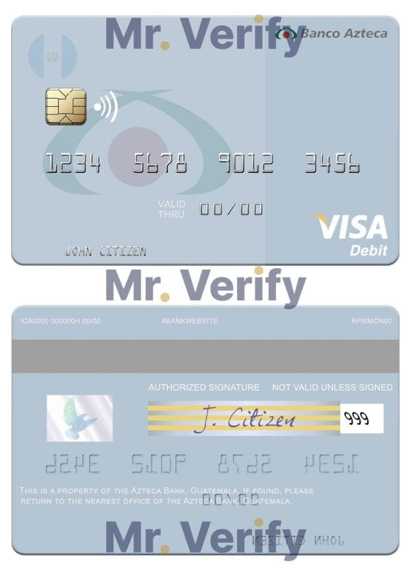Fillable Guatemala Azteca Bank visa card Templates