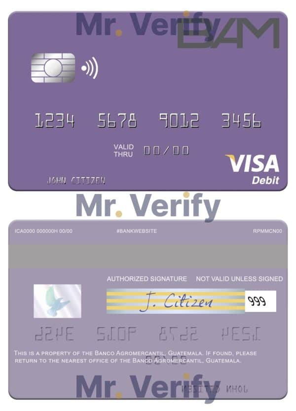 Fillable Guatemala Banco Agromercantil visa card Templates
