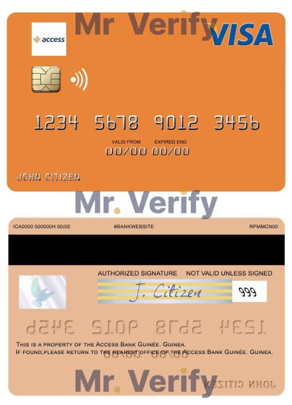 Fillable Guinea Access Bank Guinée visa card Templates