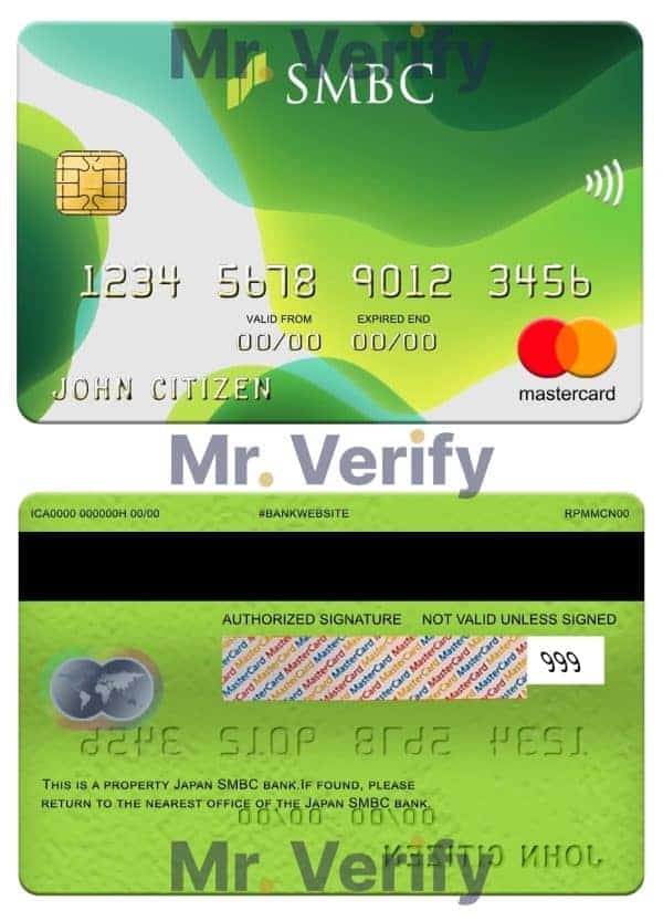 Fillable Japan Sumitomo Mitsui Banking Corporation (SMBC) bank mastercard Templates