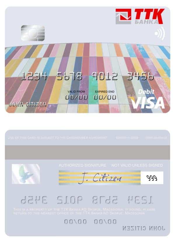 Fillable Macedonia TTK Banka AD Skopje visa card Templates
