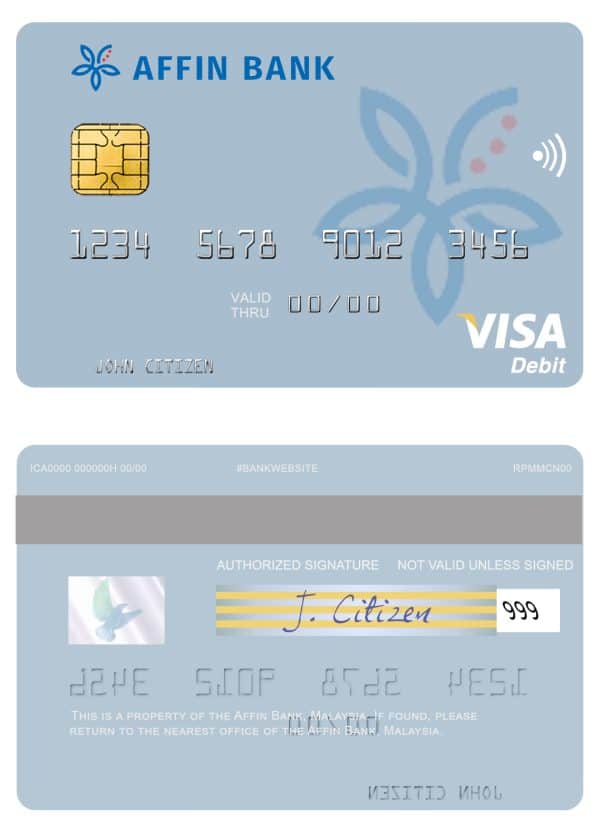 Fillable Malaysia Affin Bank visa card Templates