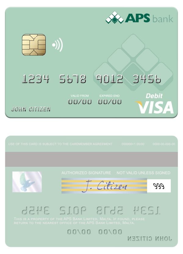 Fillable Malta APS Bank Limited visa card Templates