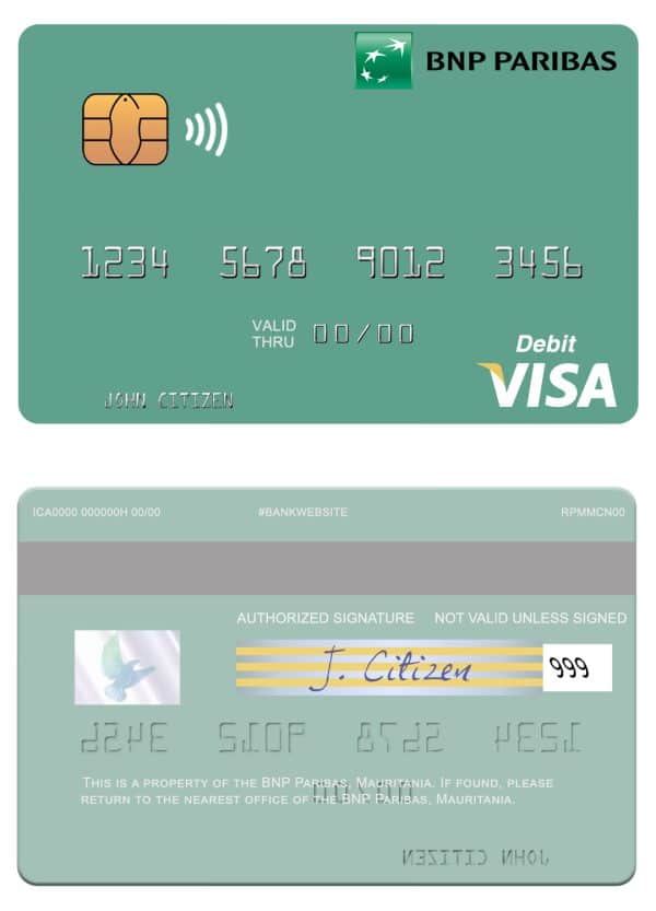Fillable Mauritania BNP Paribas visa card Templates