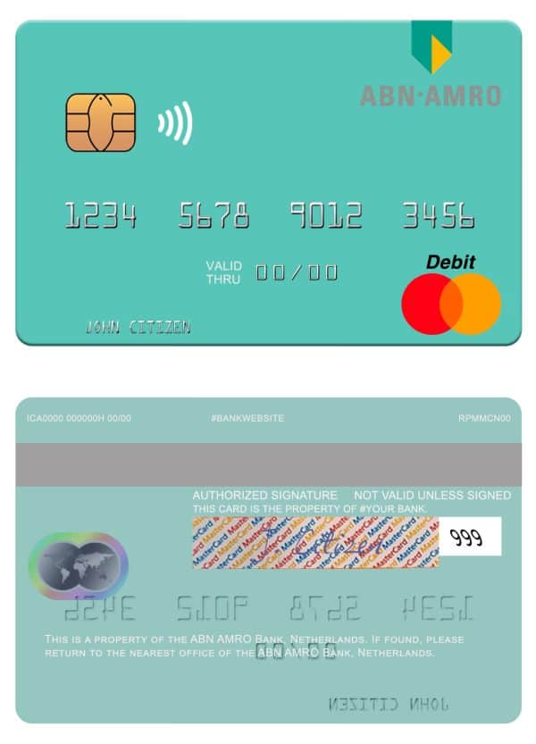 Fillable Netherlands ABN AMRO Bank mastercard credit card Templates Fillable Netherlands ABN AMRO Bank mastercard credit card Templates
