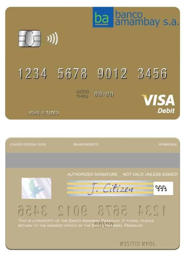 Fillable Paraguay Banco Amambay visa debit card Templates
