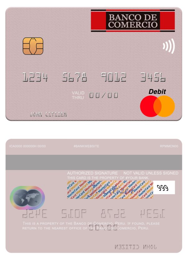 Fillable Peru Banco de Comercio mastercard credit card Templates