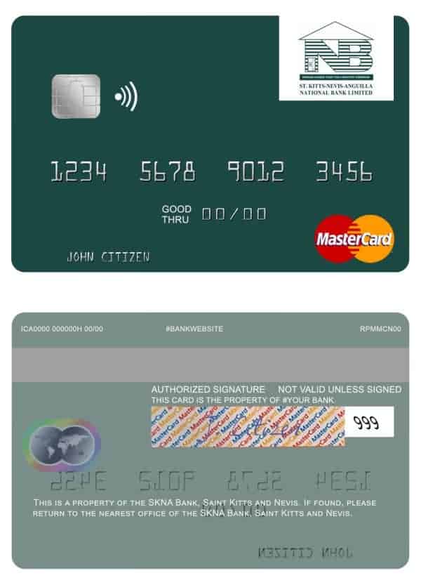 Fillable Saint Kitts and Nevis SKNA Bank mastercard credit card Templates