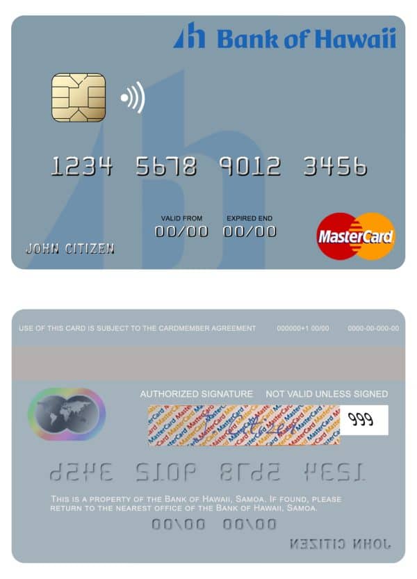 Fillable Samoa Bank of Hawaii mastercard Templates