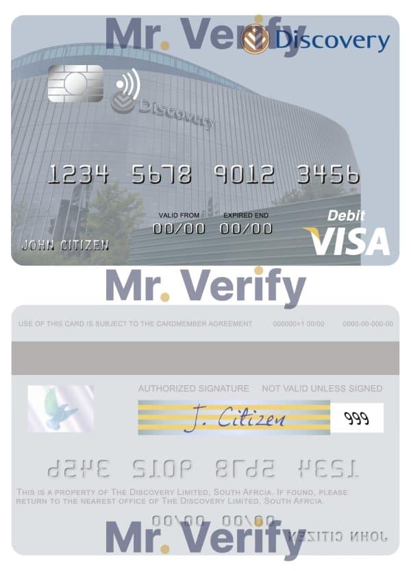 Fillable South Africa Discovery Limited visa debit card Templates