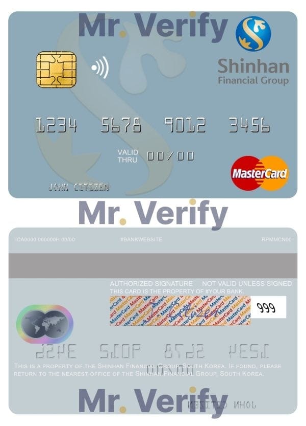 Fillable South Korea Shinhan Financial Group mastercard credit card Templates