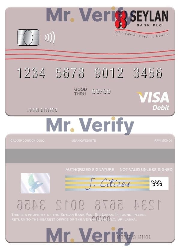 Fillable Sri Lanka Seylan Bank Plc visa debit card Templates
