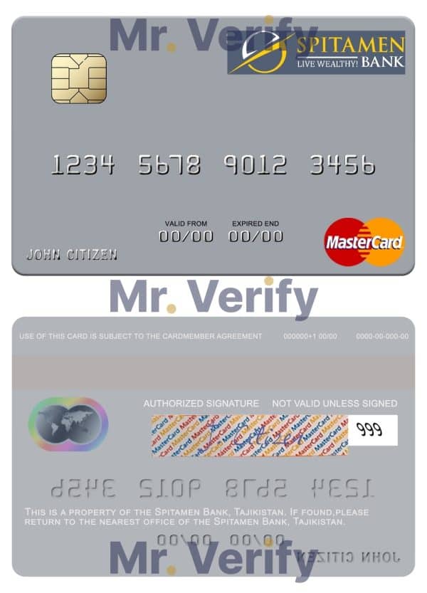 Fillable Tajikistan Spitamen Bank mastercard Templates