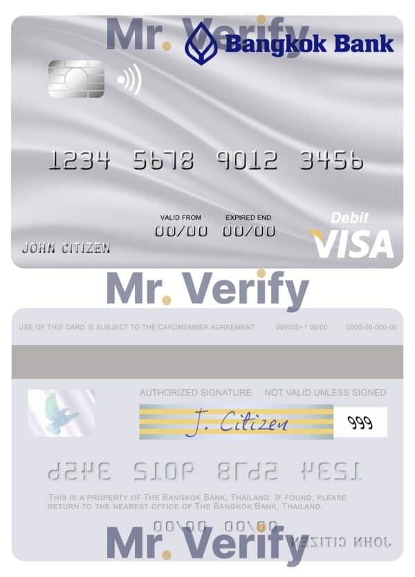 Fillable Thailand Bangkok Bank visa debit card Templates