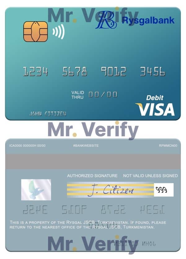 Fillable Turkmenistan Rysgal JSCB visa debit card Templates