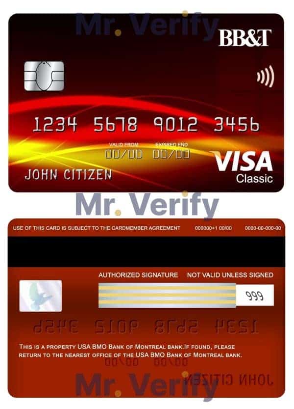 Fillable USA BB&T Corp. bank visa classic card Templates
